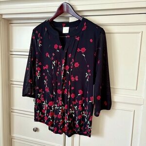 SIREN LILY Floral Black and Red Women's Top
